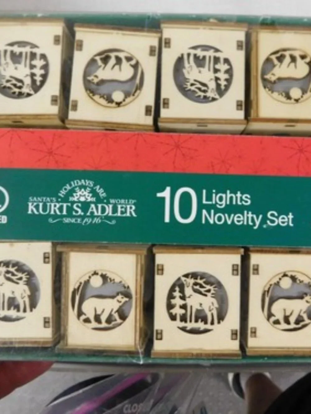 Kurt S Adler Wood Cut Out Forest Animals Deer / Elk? & Bear Holiday Light Set